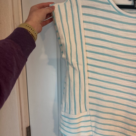 Jones New York Aqua and White Striped Tee - Picture 3 of 4